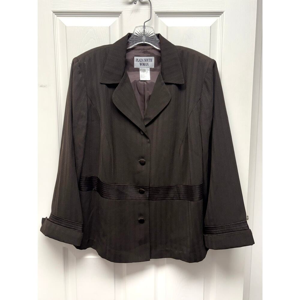 Plaza South Woman Blazer Brown Stripe Texture Plus Size 16W Tailored Jacket